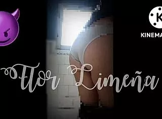 Peruvian girl playing alone at work with dildo and toys in ass.