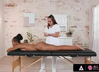 All Girl Massage! Sexy Ebony Babe Enjoys Wet Scissoring Like Never Before!
