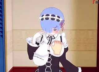 Rem the maid gets boobjob and sucking in Re Zero