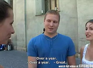 Young Czech couple grabs cash for a wild public foursome! 💸