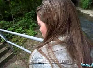 This brunette gets fucked deep doggystyle by a fat cock in public, it's wild