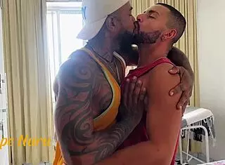 In this uncensored gay narrative, the mature bodybuilder works his ass with a monster black cock