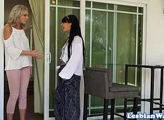 Glamorous lesbian babe with big tits gets her pussy fingered hard!