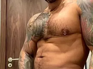 Viktor Rom Plays with His Big Black Cock as Muscular Latino Man Watches