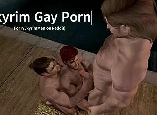Gay blowjobs and ass eating in Skyrim cartoon with monster cocks