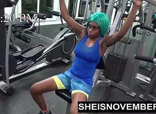 Rough standing publicfuck by cosplaying fit ebony working naked in gym leading to sucking dick of stranger facesitting and hardcore sex by msnovember