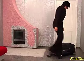 blonde flexi doll stretched and toyed in wild positions