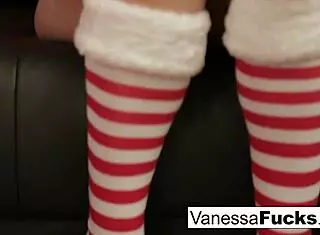 Vanessa as pornstar lets Santa fuck her tight wet pussy in blonde hardcore scene