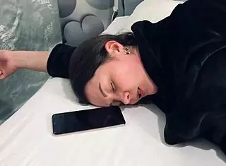 my stepsister plays with her rubber friend while i hide behind the curtain, fingering her pussy