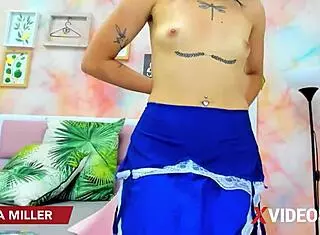 Xvideocams - Ana Miller, Tanned and Tattooed, Plays with Dildo and Fingers for Fun