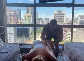 Stepmom and stepdaughter team up to fuck a guy with strapon and big tits 😈