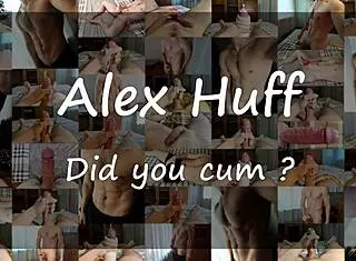 Father-in-law moans during strong orgasm, cumming lots on desk