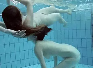 anna and lada relax in pool with bikinis on brunette beauties