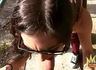 nerdy slut lullu gun gets interracial threesome outdoors in public