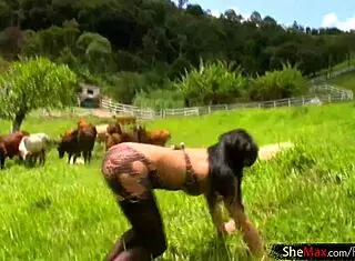 Brunette Transsexual Spreads Bubble Butt