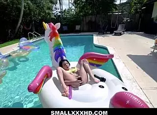 Petite Brunette Teen 18+ Spinner Riley Jean Fucked By Pool Guy Outdoors With Monster Cock