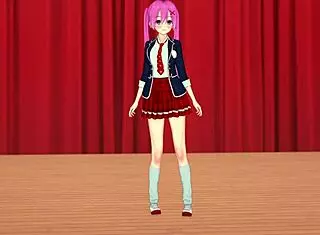Pink-haired anime girl performs on stage!