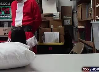 santa officer at mall punishes shoplifter with rough action. backstage domination unfolds!