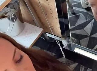 backstage at the photoshoot, the busty teen bbw model gives a pov blowjob to the monster cock