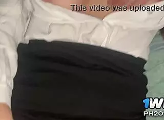 Sexy milf fucks herself with big dildo while stepson watches