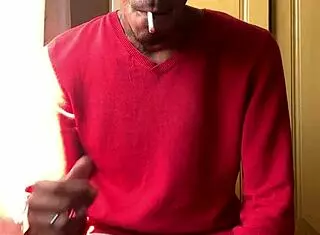 black ebony brazilian smokes while masturbating with oberon's big cock