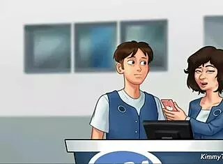 Manager's Daughter Sucks Big Cock Behind Front Desk at Work in Summertime Saga