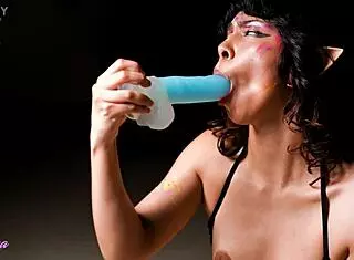 Young Latina Demonstrates Moves with Dildo