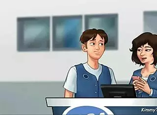 Manager's Daughter Sucks Big Cock Behind Front Desk at Work in Summertime Saga