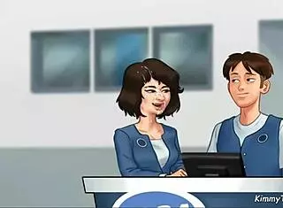 Manager's Daughter Sucks Big Cock Behind Front Desk at Work in Summertime Saga