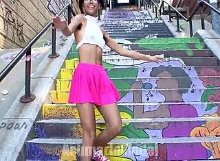 Hairy babe flashes nip slip while dancing in public