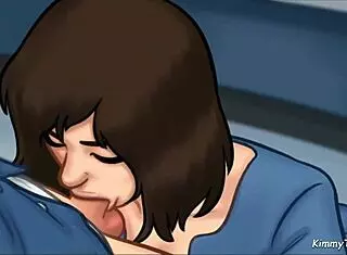 Manager's Daughter Sucks Big Cock Behind Front Desk at Work in Summertime Saga