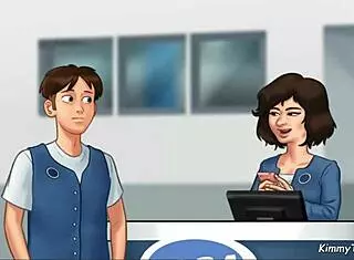 Manager's Daughter Sucks Big Cock Behind Front Desk at Work in Summertime Saga