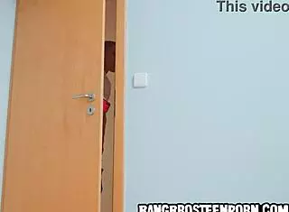 Horny step sister got spied on by her older step brother and then catches him jerking off to the video he made of her