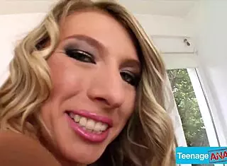 Petite slut Janet Alfano takes rough anal pounding with DP action