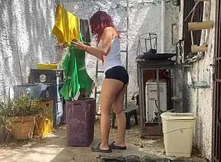 My beautiful 18-year-old stepdaughter's ass while washing clothes