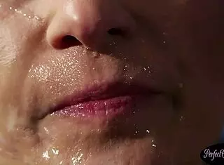 Stockings and heels give extra pleasure to a facial scene with a European MILF