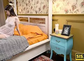 Teen 18+ with long legs moans from stepbrother's hard penis in hungry pussy