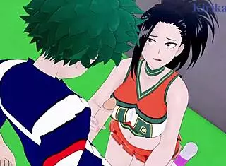Himiko Toga and Momo Yaoyorozu have intense sex with Izuku Midoriya