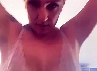 Blonde's Hard Tits Exposed in Gym, Gets Horny from Public Stares and Dripping Sweat