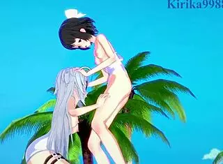 Miku Kohinata and Laura Bodewig feel deep emotions in lesbian play with cute outfits and big tits