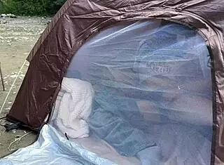 i held back moans during outdoor tent blowjob sex as amateur college girl