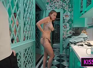 busty maids first day involves rimming, ball sucking, unexpected doggy and missionary sex with cum on ass