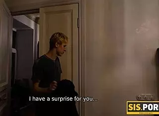 Lucky blond guy pounds blindfolded stepsister's tight hole