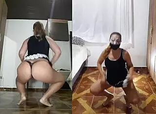 Fat slut rips clothes for dildo anal striptease