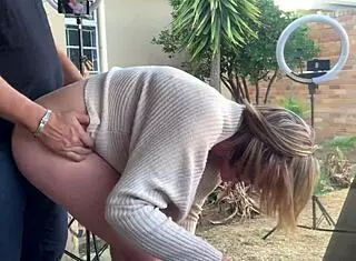 fucking my friend's wife on the patio outside. she's blonde and hairless.