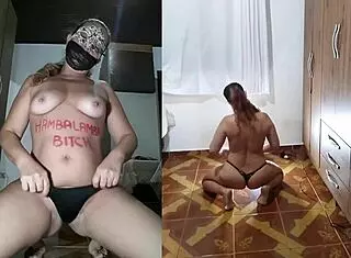 Fat slut rips clothes for dildo anal striptease