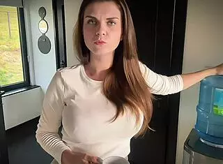 Huge stepmother's boner caught by stepson during steamy office roleplay