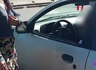 Masturbating stranger in car while hubby films 😏 latina cuckold action