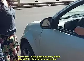 Masturbating stranger in car while hubby films 😏 latina cuckold action