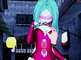 Rebecca delivers a detailed blowjob in the neon-lit night city of cyberpunk fantasy.